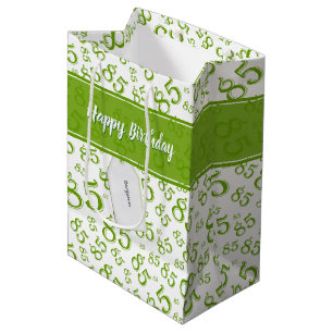 Sacola Para Presentes Média Feliz 85º aniversário Número Padrão Verde/Branco