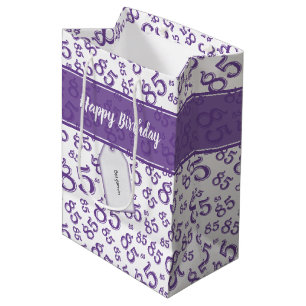 Sacola Para Presentes Média Feliz 85.º aniversário Padrão de número roxo/branc