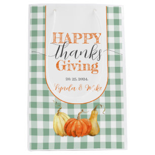 Sacola Para Presentes Média Feliz Ação de Graças Pumpkins