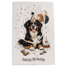 Sacola Para Presentes Média Feliz Aniversário Bernese Mountain Dog