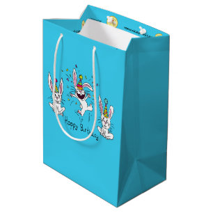 Sacola Para Presentes Média Feliz Aniversário Bonito Coelhos Coelhos Coelhos