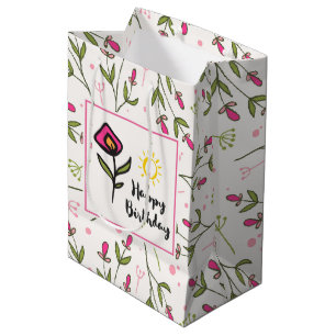 Sacola Para Presentes Média Feliz aniversário - Bonito Wildlflower e Sun