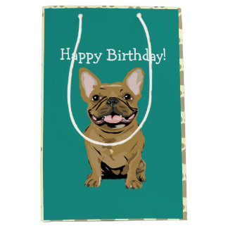 Sacola Para Presentes Média Feliz aniversário - Bulldog Francês Bege