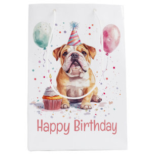 Sacola Para Presentes Média Feliz Aniversário Bulldog Inglês