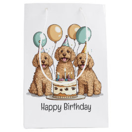 Sacola Para Presentes Média Feliz Aniversário Cachorros de Goldendoodle