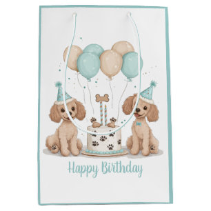 Sacola Para Presentes Média Feliz Aniversário - Cachorros de Poodle Standard
