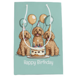 Sacola Para Presentes Média Feliz Aniversário Cachorros Goldendoodle