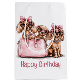 Sacola Para Presentes Média Feliz Aniversário - Cães de Dachshund Fashionable
