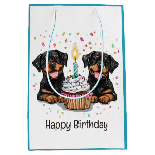 Sacola Para Presentes Média Feliz Aniversário Cães Rottweiler