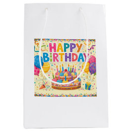 Sacola Para Presentes Média Feliz aniversário cartão brilhante alto em branco