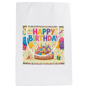 Sacola Para Presentes Média Feliz aniversário cartão brilhante alto em branco