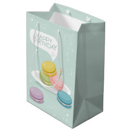Sacola Para Presentes Média Feliz aniversário com o macaron