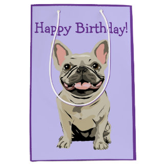 Sacola Para Presentes Média Feliz aniversário -Cream French Bulldog