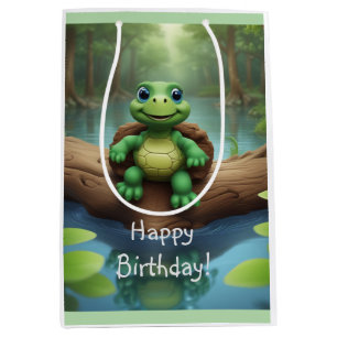 Sacola Para Presentes Média Feliz aniversário da tartaruga