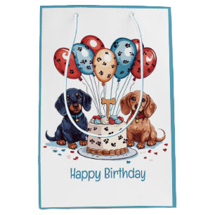 Sacola Para Presentes Média Feliz aniversário Dachshund Dogs