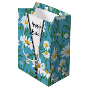 Sacola Para Presentes Média Feliz aniversário das margaridas com Zipper