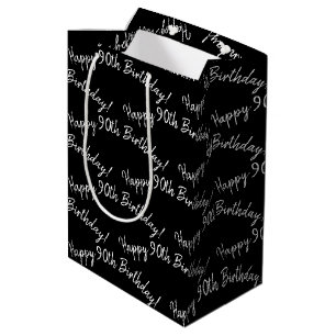 Sacola Para Presentes Média Feliz aniversário de 90 em preto
