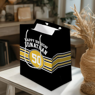 Sacola Para Presentes Média Feliz Aniversário de Esportes com Dourado de Idade