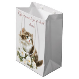 Sacola Para Presentes Média Feliz Aniversário de Gato e Flores