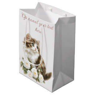 Sacola Para Presentes Média Feliz Aniversário de Gato e Flores