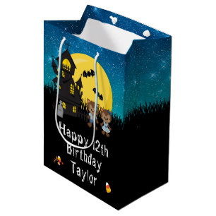 Sacola Para Presentes Média Feliz aniversário de Halloween Werewolf Blue