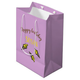 Sacola Para Presentes Média Feliz aniversário de sorvete amarelo roxo