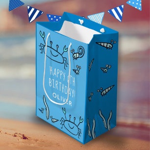 Sacola Para Presentes Média Feliz Aniversário do Menino do Caranguejo Azul