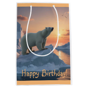 Sacola Para Presentes Média Feliz Aniversário do Urso Polar