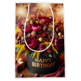 Sacola Para Presentes Média Feliz aniversário, flores e chocolate, por Natasha