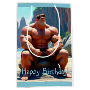 Sacola Para Presentes Média Feliz Aniversário Muscleman