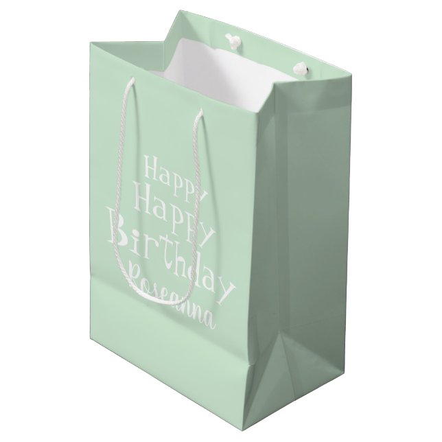 Sacola Para Presentes Média Feliz Aniversário Personalizado Pastel Mint Green (Frente inclinada)
