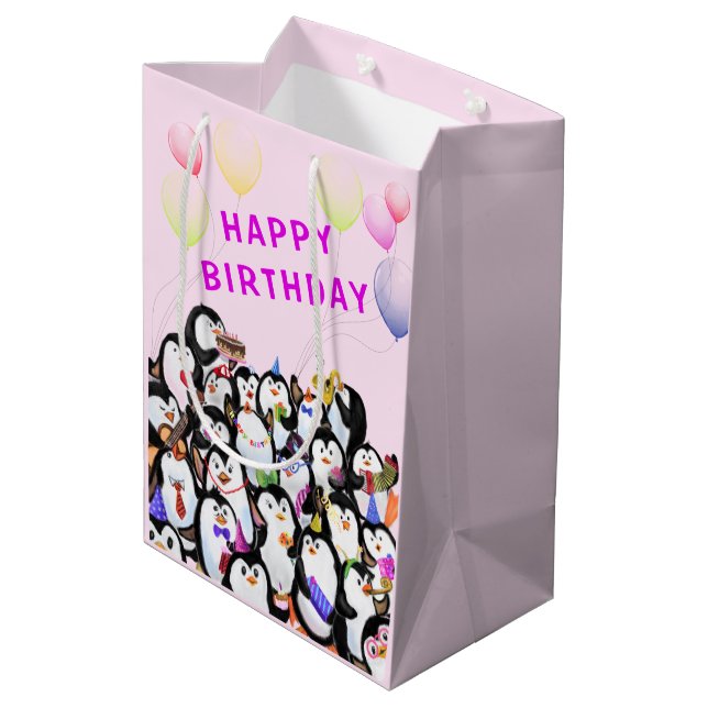Sacola Para Presentes Média Feliz Aniversário Pinguim Presente Bag Engraçado (Verso inclinado)
