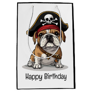 Sacola Para Presentes Média Feliz Aniversário Pirata Inglês Crânio
