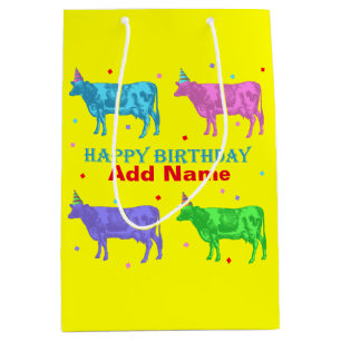 Sacola Para Presentes Média Feliz Aniversário Pop Art Cows