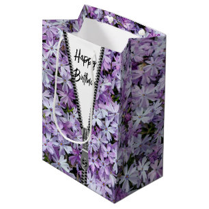 Sacola Para Presentes Média Feliz Aniversário, Purple Phlox com Zipper