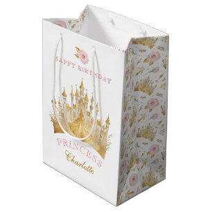 Sacola Para Presentes Média Feliz aniversário, rosa e Dourada Festa de anivers