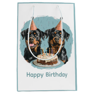 Sacola Para Presentes Média Feliz Aniversário Rottweiler Cães