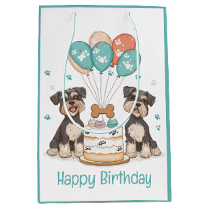 Sacola Para Presentes Média Feliz Aniversário Schnauzer Cães