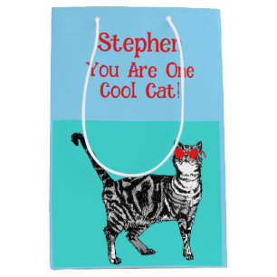 Sacola Para Presentes Média Feliz Aniversário Seu Legal Tabby Cat Mens Marido