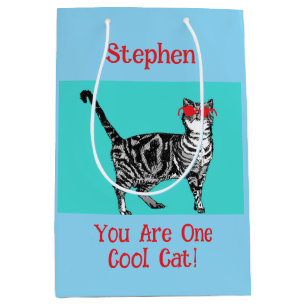 Sacola Para Presentes Média Feliz Aniversário Seu Legal Tabby Cat Mens Marido