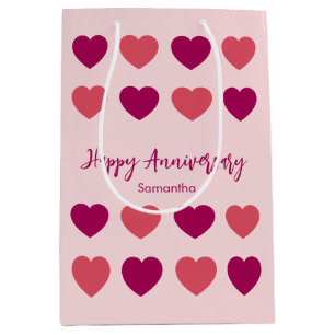 Sacola Para Presentes Média Feliz Aniversário Tons de Corações Cor-de-Rosa & N