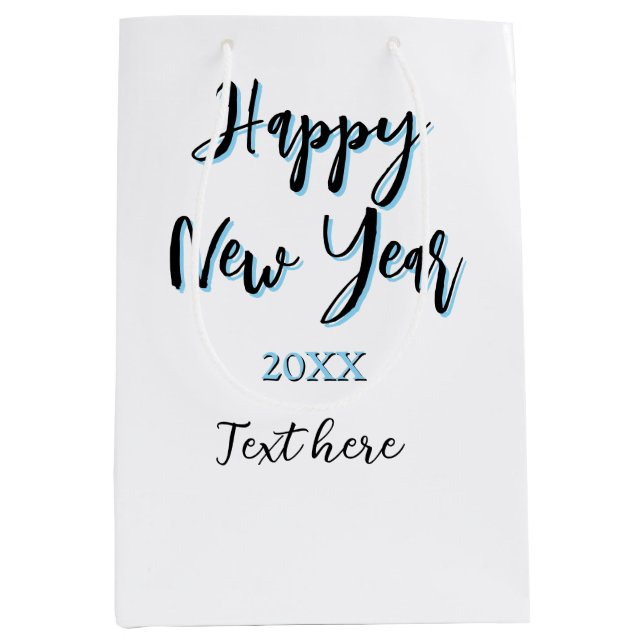 Sacola Para Presentes Média Feliz ano novo azul preto negrito ano simples na m (Frente)