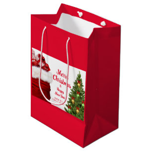 Sacola Para Presentes Média Feliz Ano Novo Natal Alegre Redondo Moderno