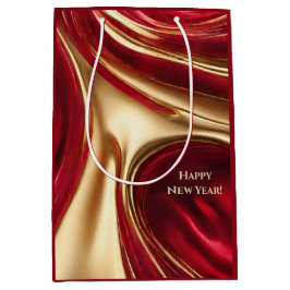Sacola Para Presentes Média Feliz ano novo vermelho e Dourado-