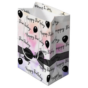 Sacola Para Presentes Média Feliz Arco de aniversário e Balões Negros