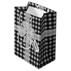Sacola Para Presentes Média Feliz Arco De Aniversário Em Gingham