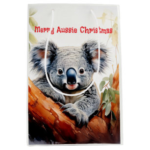 Sacola Para Presentes Média Feliz Aussie Christmas Koala