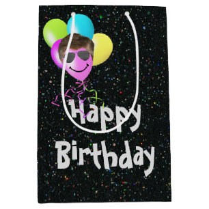 Sacola Para Presentes Média Feliz Balões De Aniversário No Glitter