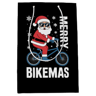 Sacola Para Presentes Média Feliz Bikemas Papai Noel Andando de Bicicleta Floc