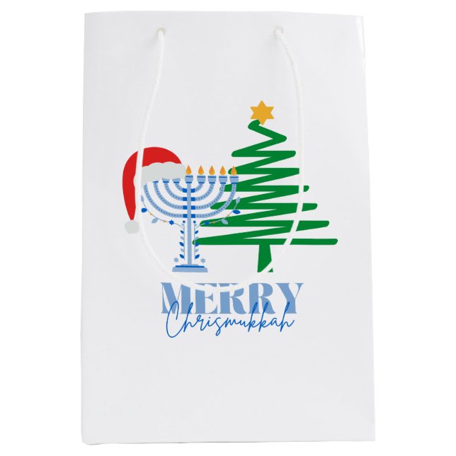 Sacola Para Presentes Média Feliz Chrismukkah White Gift Bag (Frente)